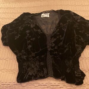 Johnny Was Love Floral Black Velvet Women's Top Size S